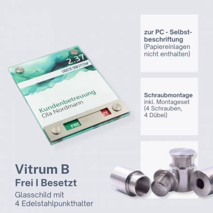 Tuerschild VITRUM Frei Belegt Rot Grün aus Glas 130 170 mm